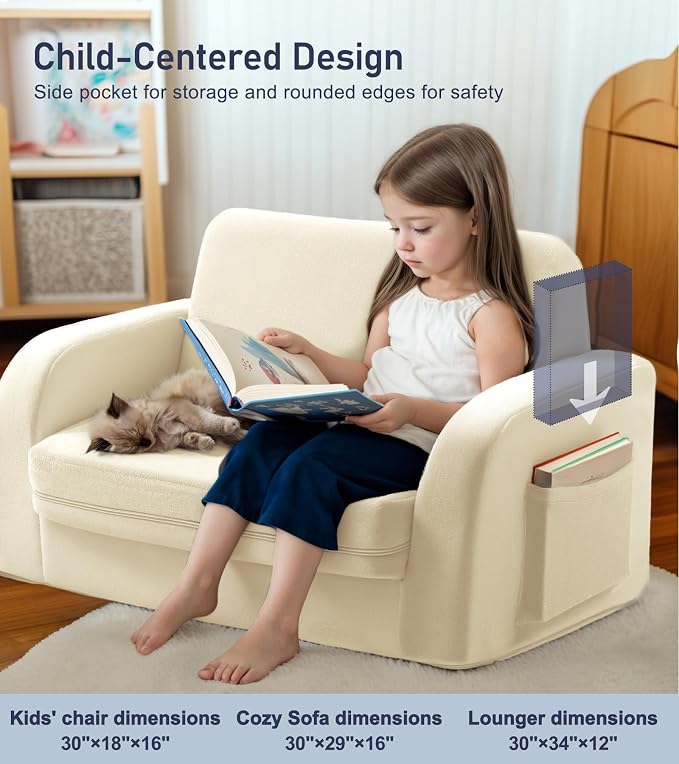 3-in-1 Extra Wide Convertible Kids Couch, Flip Open Toddler Couch to Lounger - Image 7