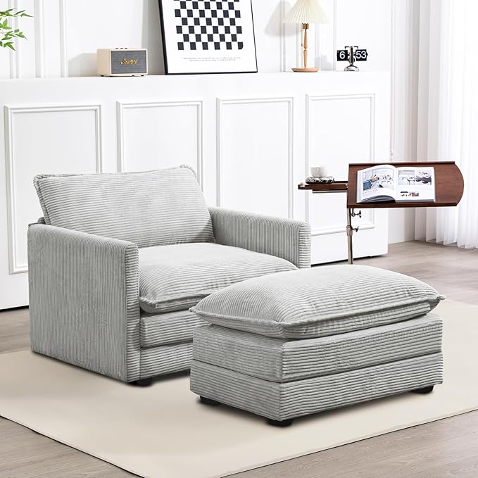 ROWHY Single Armchair with Ottoman, Modern Corduroy Cloud Couch with by ROWHY