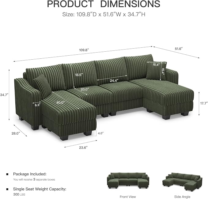 Belffin U Shaped Couch with Reversible Chaises Sectional Couches - Image 2