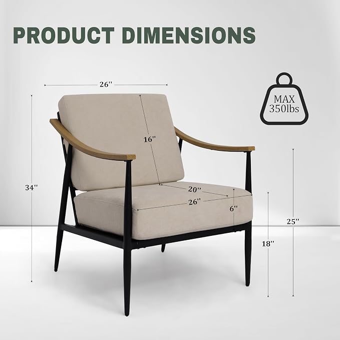RNKSFX Modern Accent Chair for Living Room Bedroom Mid Century Arm Chair - Image 2