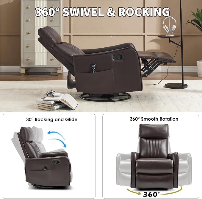 Trustyue Swivel Rocker Recliner Chair, 360° Swivel Recliner - Image 8