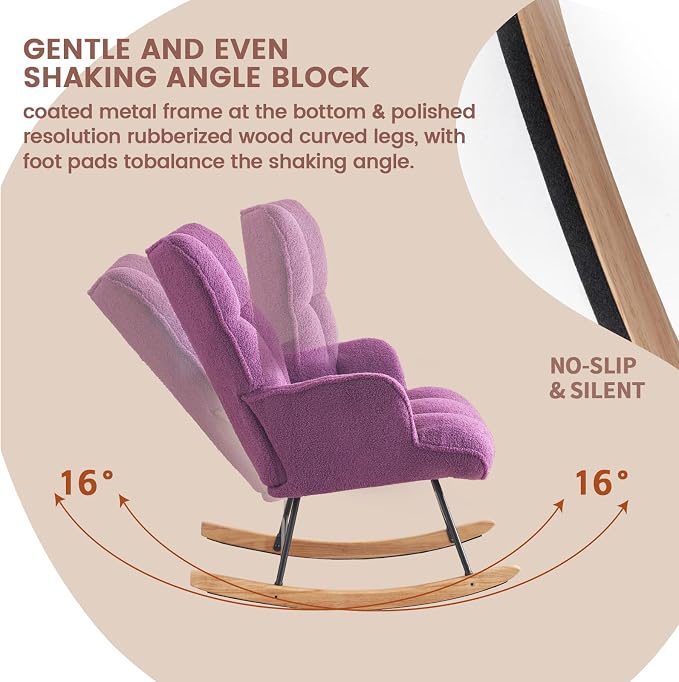 SAETSFEG Rocking Chair Nursery Teddy Upholstered Glider Rocker Rocking Accent - Image 3