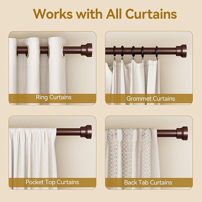 YaFex Curtain Rods 2 Pack 32-118 Inch, Heavy Duty 1 Inch Curtain Rod, Bronze - Image 5