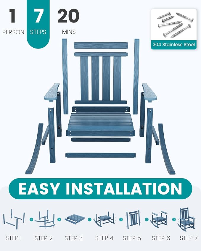 SERWALL Outdoor Rocking Chair, HDPE Rocking Chair - Image 7