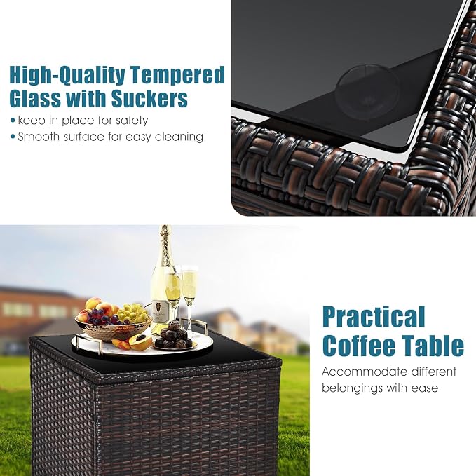 HAPPYGRILL 3 Pieces Patio Conversation Set, Outdoor Furniture Set PE Rattan - Image 6