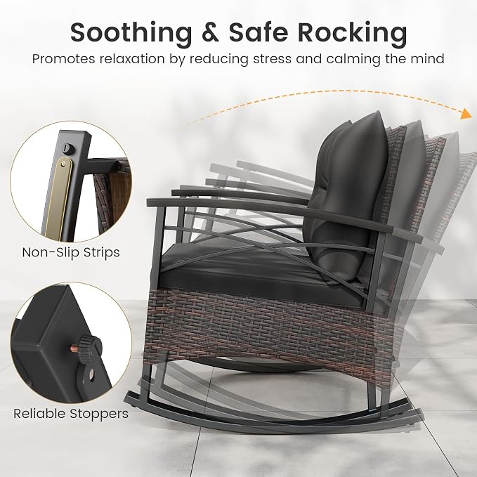 Tangkula 3 Piece Rattan Rocking Chair Set, Patio Rocker Bistro Set - Image 3