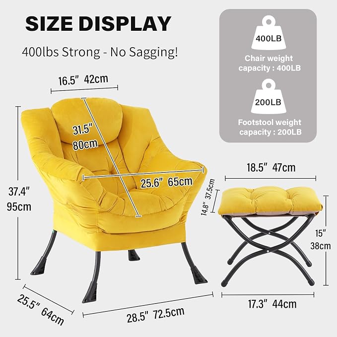 Tiita Lazy Chair with Ottoman, Comfy Leisure Sofa Reading Chair with Footrest - Image 2