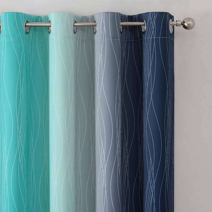 Estelar Textiler Navy Blue and Teal Blackout Curtains 63 Inch Length 2 Panels - Image 4