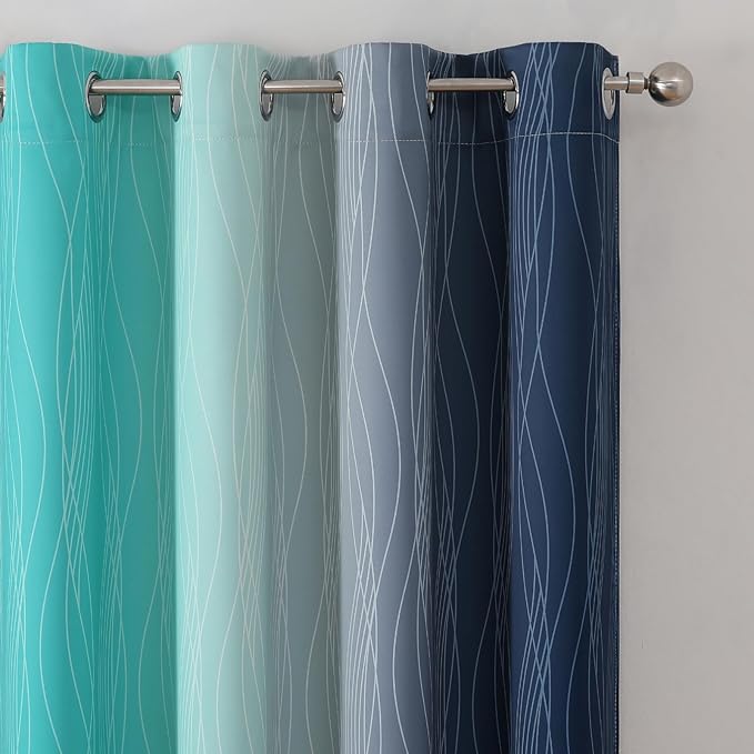Estelar Textiler Navy Blue and Teal Gradient Blackout Curtains - Image 4