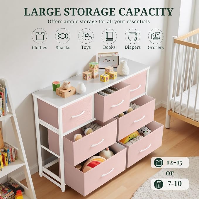7-Drawer Dresser for Bedroom, Anti-Tip Wide Storage Organizer Fabric Chest of - Image 5