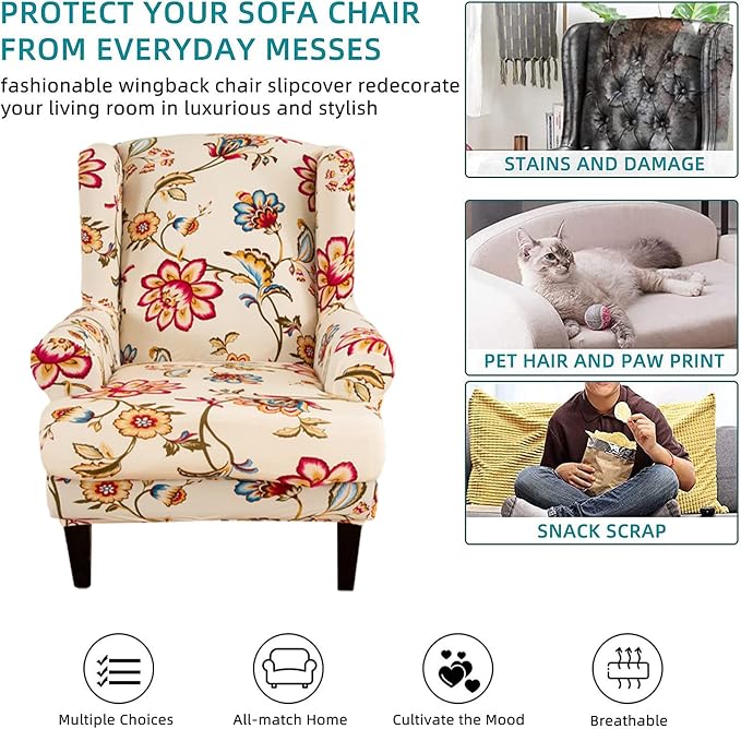 KRFOONN Wingback Chair Covers Slipcovers 2 Piece Stretch Wing Chair Covers - Image 5