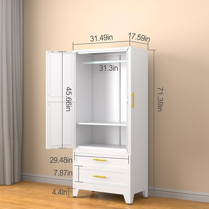 erosoei Metal Armoire Wardrobe Closet, 71 "Metal Clothing Storage Cabinet - Image 2
