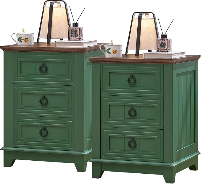 Joaxswe Farmhouse Night Stand Set of 2, Sofa Bed Side Table Chest of Drawers by Joaxswe