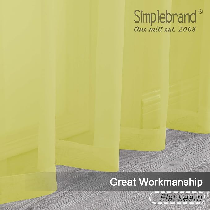Simplebrand Lemon Sheer Curtains 63 Inch Length 2 Panels, Rod Pocket Solid - Image 2
