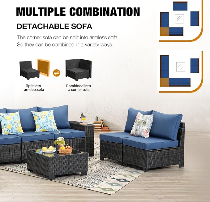 JOYURE 10 Pieces Patio Furniture Set All-Weather Outdoor Wicker Sectional - Image 6