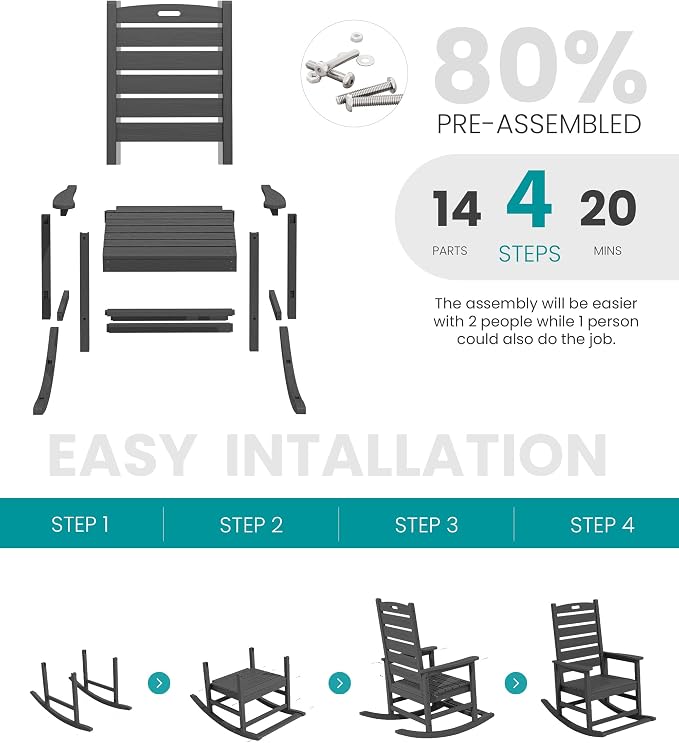 SERWALL Outdoor Rocking Chair, Oversized Rocking Chair - Image 8