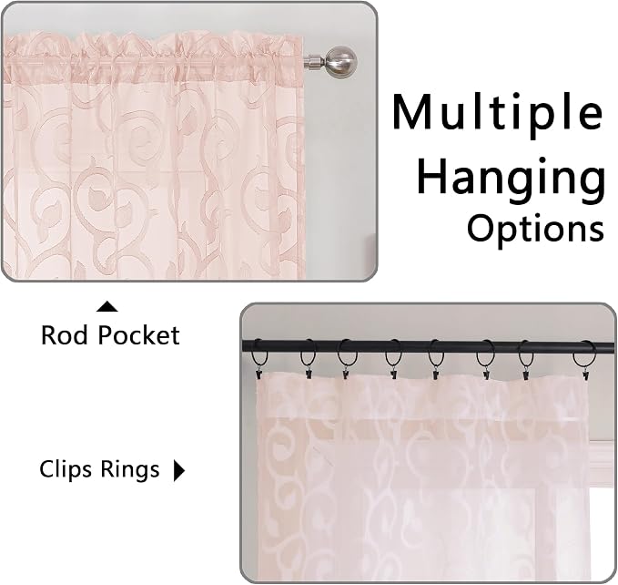OWENIE Furman Extra Long Blush Pink Sheer Curtains 96 inches Long - Image 4