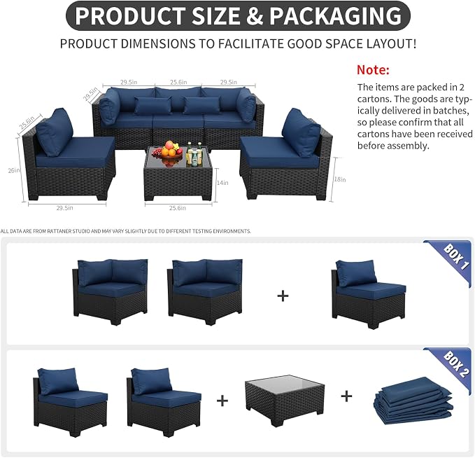 Rattaner Patio Sectional 6 Pieces All-Weather Wicker Patio Furniture Set - Image 3