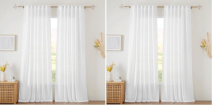 RYB HOME Linen Sheer Curtains for Living Room Textured Semi Sheer Curtains by RYBHOME