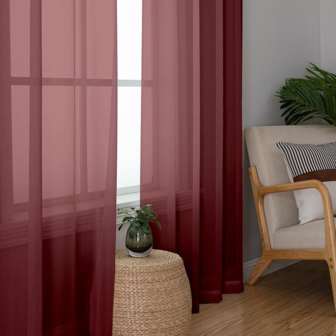 Aiyufeng Sheer Window Curtain Panels 90 Inch Long 2 Pieces, Voile Top Dual Rod - Image 2