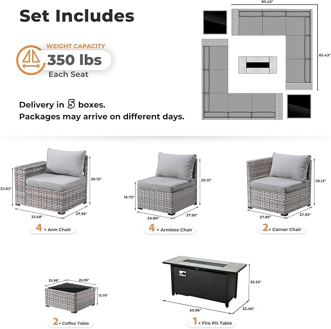 ovios 13 Pieces Patio Furniture Set, Outdoor Wicker Sectional Sofa - Image 8