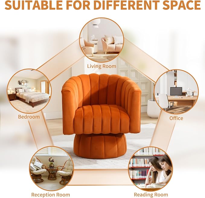 Swivel Accent Barrel Chair, Cute Comfy Small Round 360° Arm Chair, Velvet Sofa - Image 4