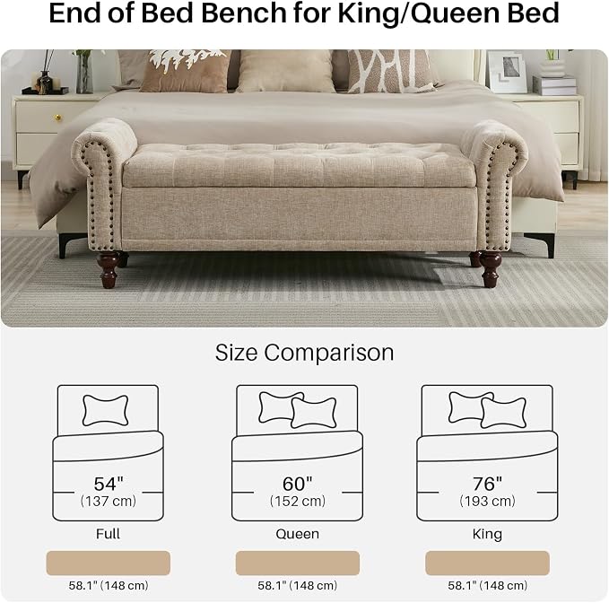 SOFTHION 58.1" Storage Bench Upholstered Chenille End of Bedroom Bed Bench - Image 5