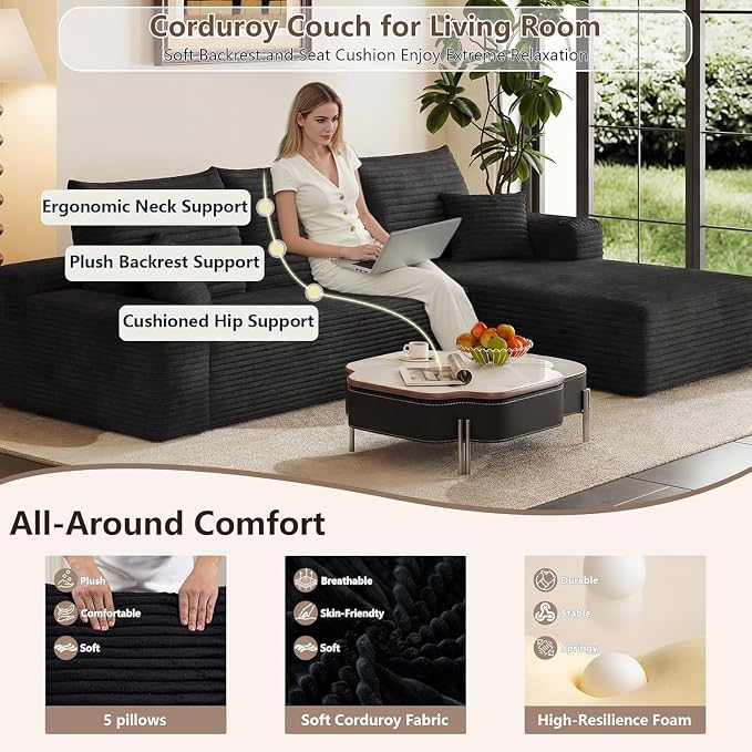 95" Cloud Sectional Couch with L-Shape Chaise, Modern Cloud Couch with Deep Seat - Image 5