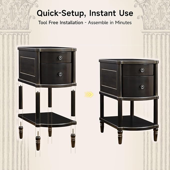 ONBRILL Narrow End Table with Charging Station, Pre-Assembled Nightstand with 2 - Image 7