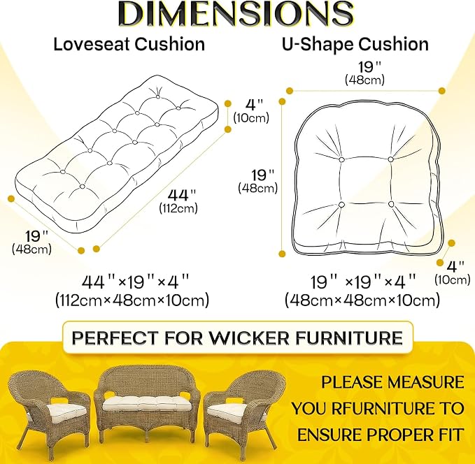 1 MIDDLE ONE Wicker Chair Cushions 3 Pieces Set - Image 3