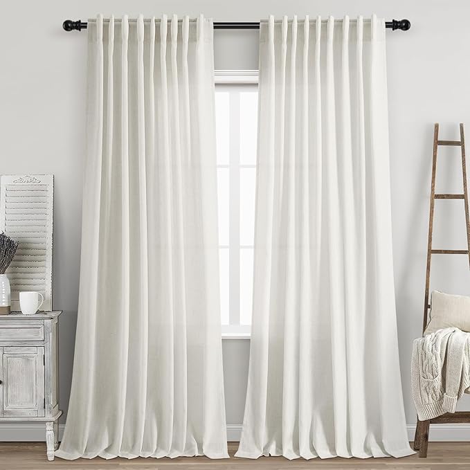 Nanspring Cream Linen Curtains 90 Inches Long by Nanspring