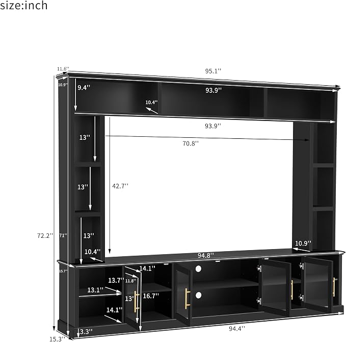 Merax 95" Entertainment Center for TVs up to 80", All-in-One TV Stand - Image 3