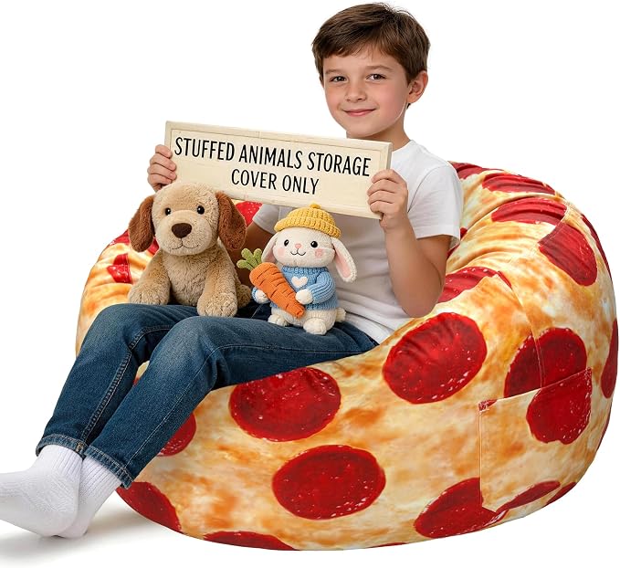 Lukeight Pizza Stuffed Animals Storage Bean Bag Chair Cover by Lukeight