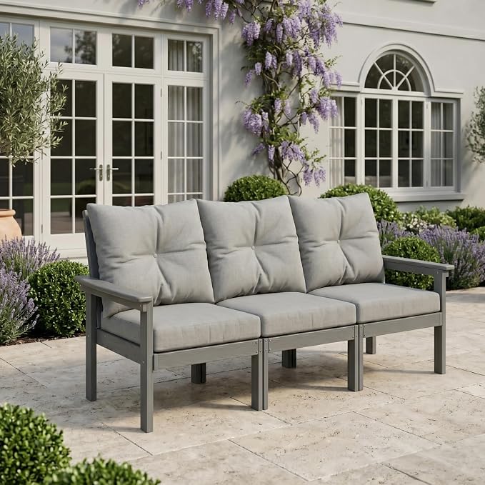 HDPE 4 Piece Patio Furniture Set, All-Weather Outdoor Couch - Image 8