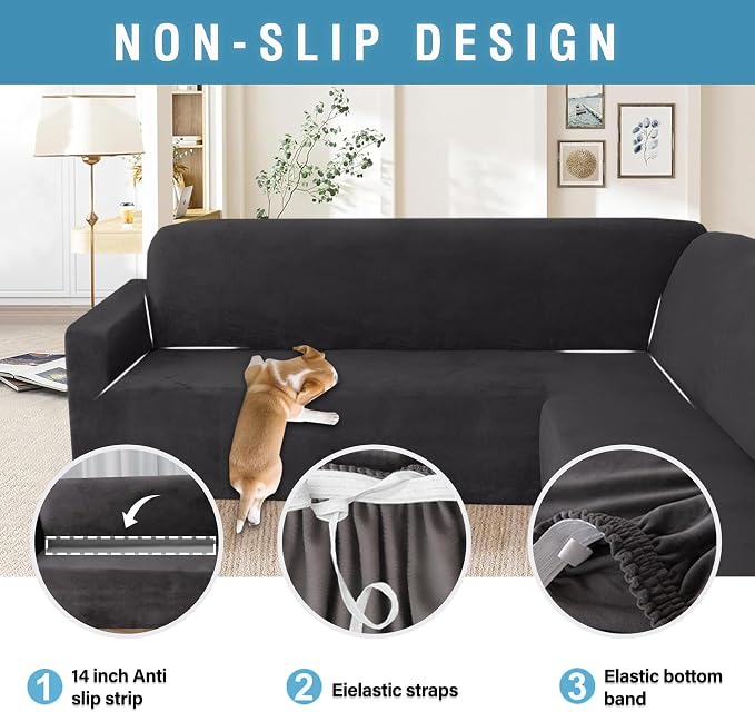 HDCAXKJ Corner Sectional Couch Covers Velvet Stretch L Shape Sofa Cover Soft - Image 5