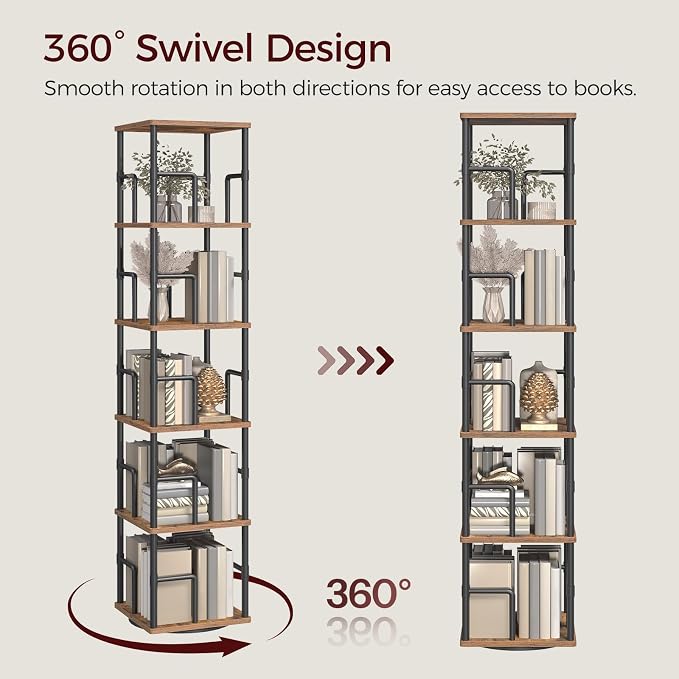 MAHANCRIS 5-Tier Rotating Bookshelf, Freestanding Corner Bookshelf, 360° - Image 4