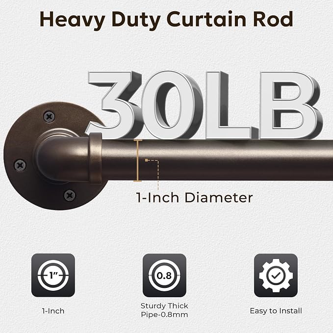 Zeerobee Curtain Rods for Windows 72 to 144, 1 Inch Industrial Wrap Around - Image 4