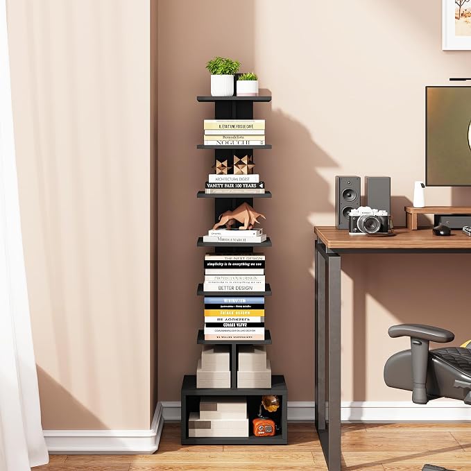 TUTOTAK Narrow Bookshelf, Vertical 8-Tier Bookcase, Spine Book Shelf - Image 6