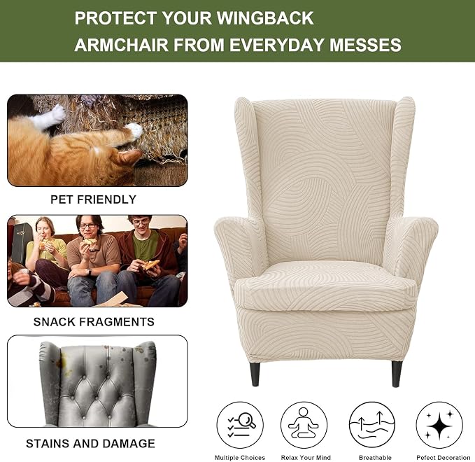 HAOYONG Wing Chair Slipcovers Printed Wingback Chair Covers 2 Pieces Wingback - Image 5