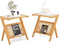 Giantex Rattan Side Table Set of 2, Boho Nightstand by Giantex