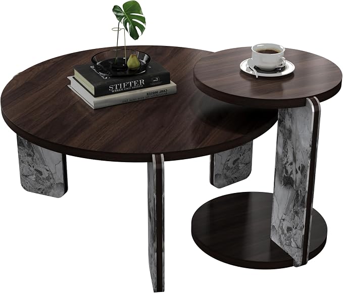 GDFStudio Round Nesting Coffee Table Set of 2, Modern Wooden Accent Side Table - Image 8