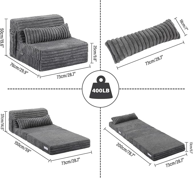 Tiita Folding Sofa Bed Single Size, Convertible Sleeper Chair Mattress - Image 2