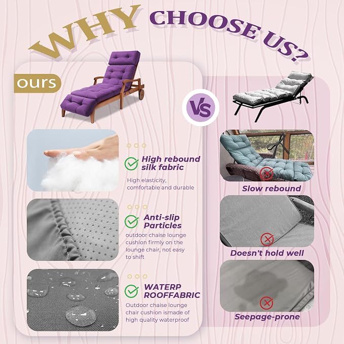 Chaise Lounge Cushion Outdoor, Waterproof Thick Patio Lounge Chair Cushion - Image 3