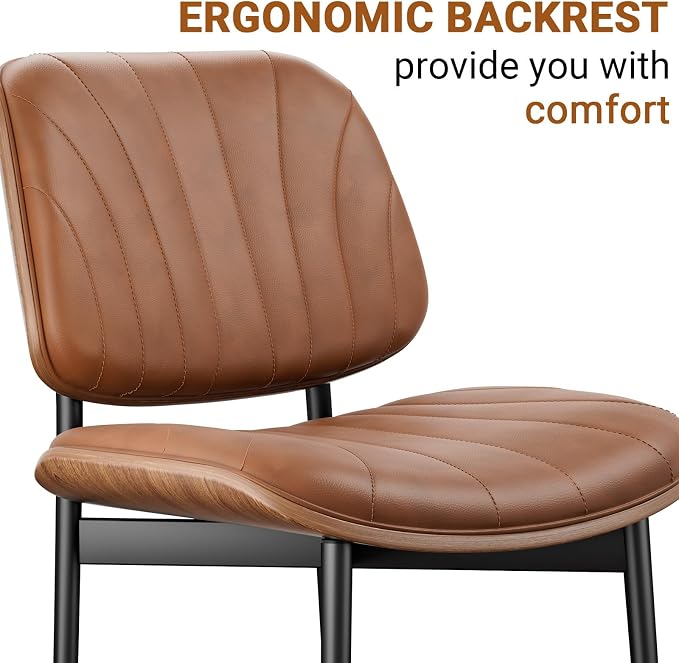 REONEY Dining Chairs Set of 4, Mid-Century Modern Upholstered PU Leather Chairs - Image 9