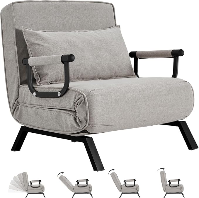 Hupmad Convertible Bed Sleeper Chair, Tri-fold Upholstered Armchair Sleeper by Hupmad