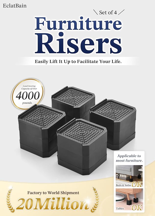 EclatBain Bed Risers Furniture Risers Heavy-Duty Rectangular Adjustable Block 8 - Image 3