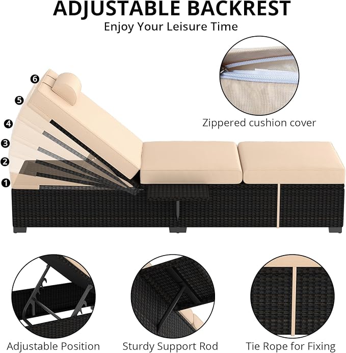 PeakPursuit Patio Lounge Chairs, Outdoor PE Wicker Chaise Lounge Set of 2 - Image 5