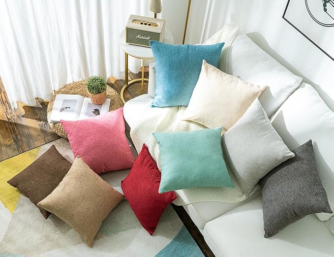Stellhome Pack of 2 Farmhouse Burlap Throw Pillow Covers Linen Cushion Covers - Image 4