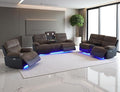 Power Recliner Sofa Set, Corduroy & Leather Fabric Reclining Sofa Couch by LYfurniture