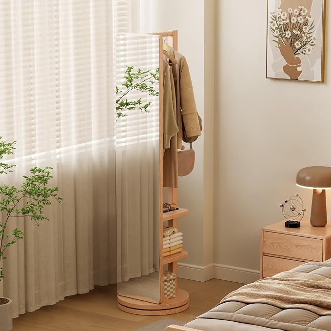 WoodsWhisper Full Length Mirror Coat Rack Solid Wood Floor Mirror 66"x12" Full - Image 4